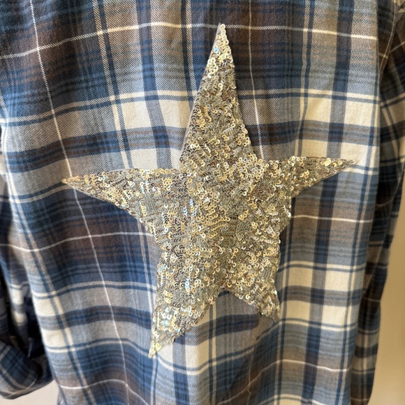 SAGE COTTON FLANNEL SNAP FRONT SHIRT BARNCORE FARMCORE WESTERN SEQUINS STAR S - Picture 11 of 12